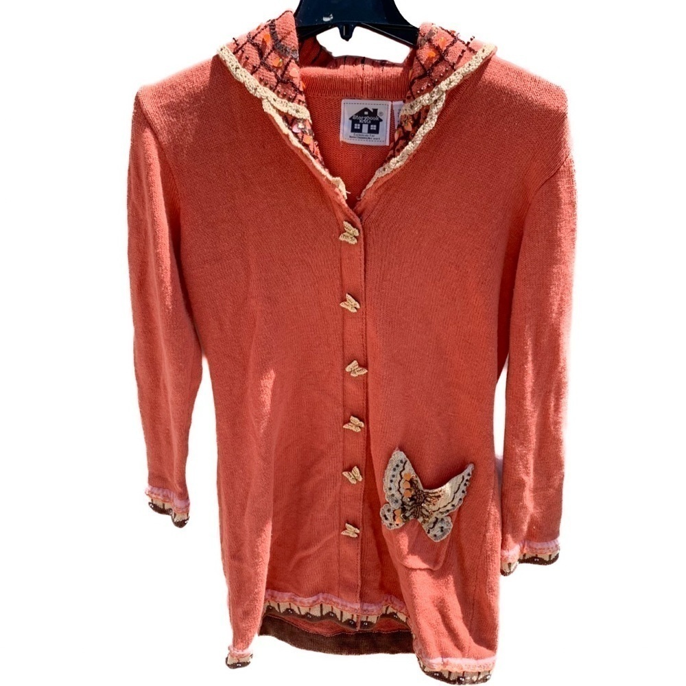 Storybrook Knits Vintage Butterfly Sweater Orange Fairycore Artsy y2k Sz Small - Picture 1 of 10